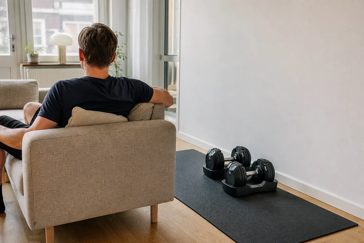 Hantlar undanlagda under vila efter träning