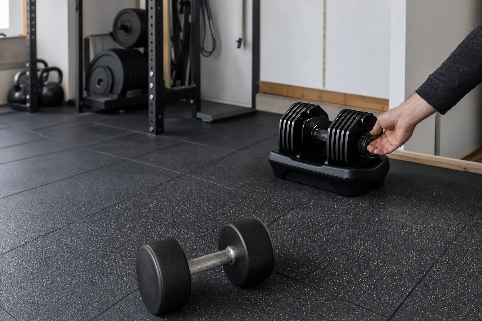 Fast och justerbar hantel i garagegym