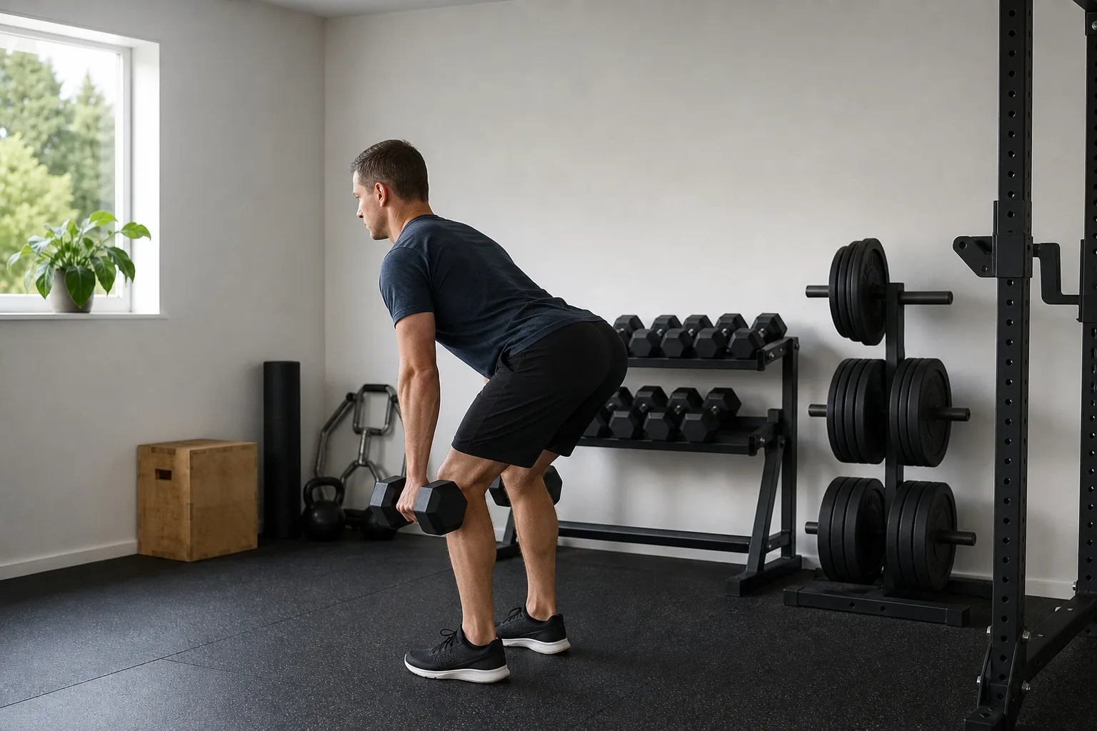 Höftfällning med hantlar nära benen